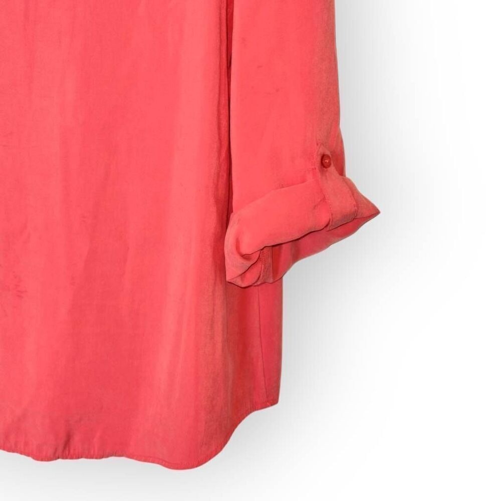 Chicos Peach Silk Blouse Sz 2 US 12 | Roll Tab Sleeve Coastal Classic Beachy Top - Picture 7 of 9
